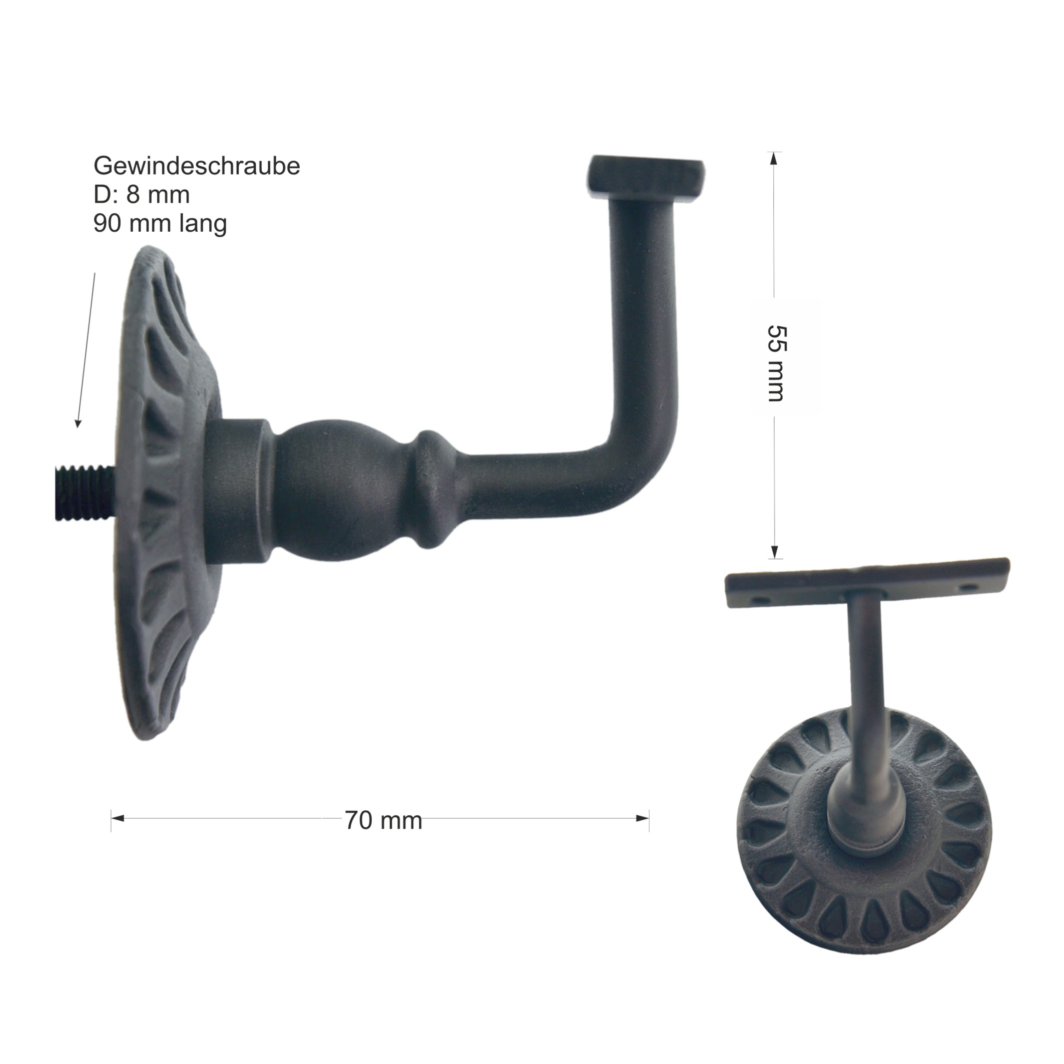 Handlaufstütze mit Stockschraube, Eisen geschmiedet der Serie TR001